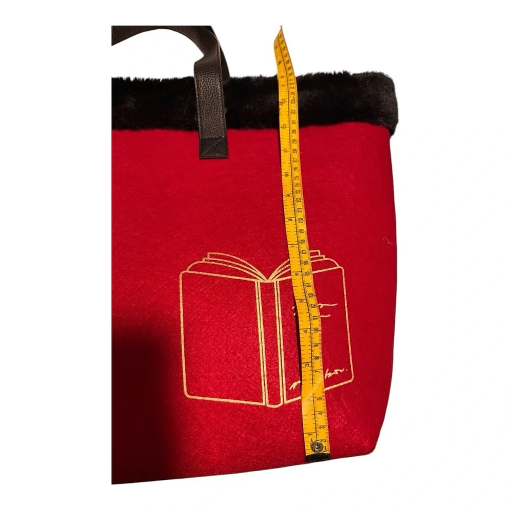 Barnes & Noble Red and Gold Tote Black Faux Fur Bag with Bookish Charm - Picture 6 of 7